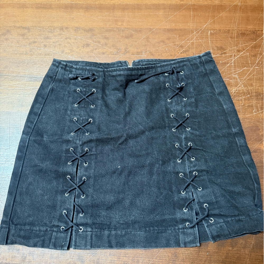 Topshop Black Lace-Up Mini Skirt